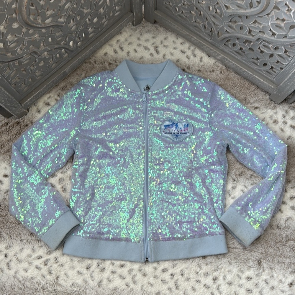 Disney Frozen II zip up sequin jacket girls large Elsa Anna princess Disneyland